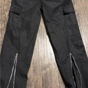 Boohoo Men's Black Cargo Pants with Zipper Detail